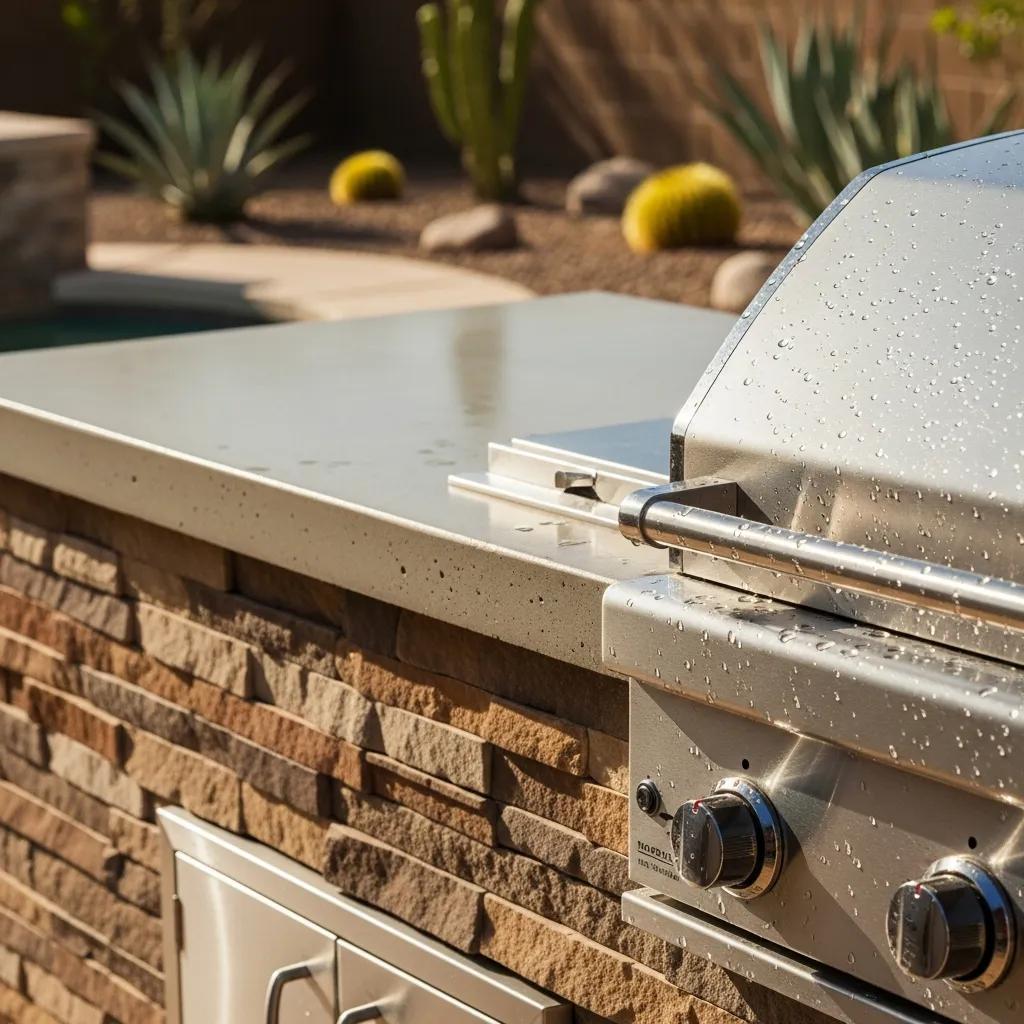 Close-up of durable outdoor kitchen materials suitable for Phoenix heat
